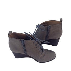 Lucky Brand Semihr Womens Gray Almond Toe Leather Ankle Wedge